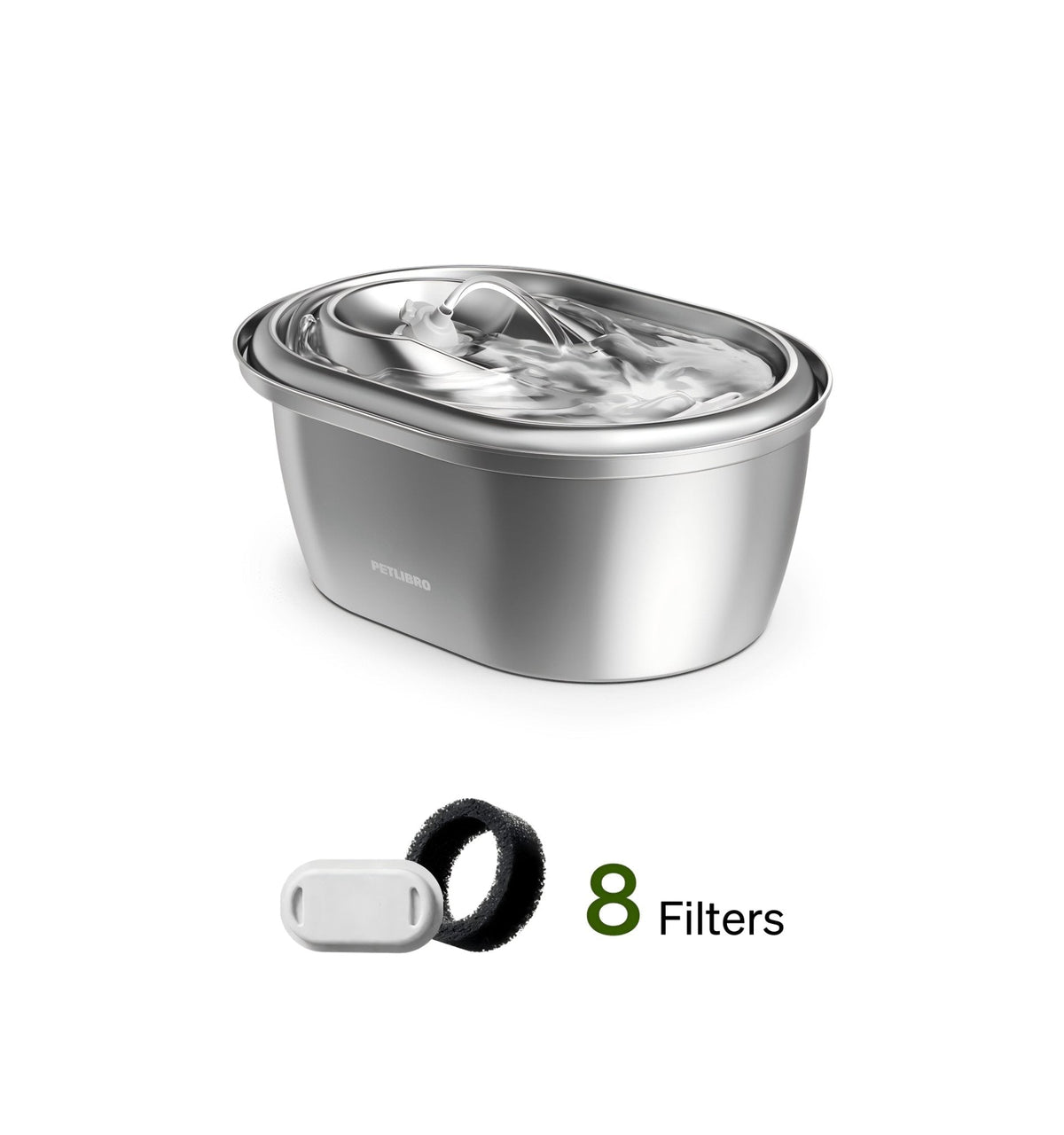Stainless Steel Pet Water Fountain, Fountain & 8 Filters