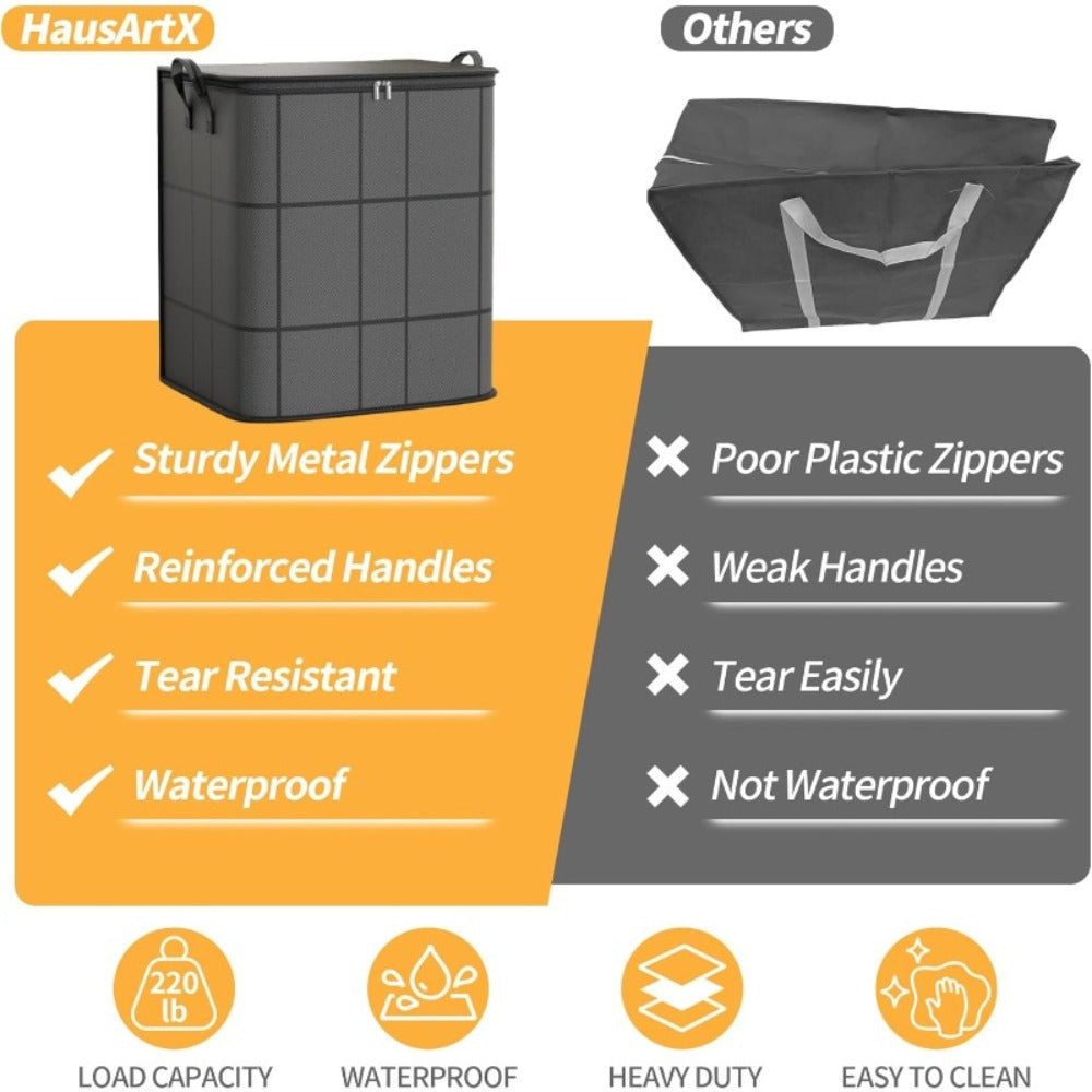 Storage Bag Set, 3-Piece Black Collapsible Closet Organizers with Zipper Closures, Carry Handles and Front Windows