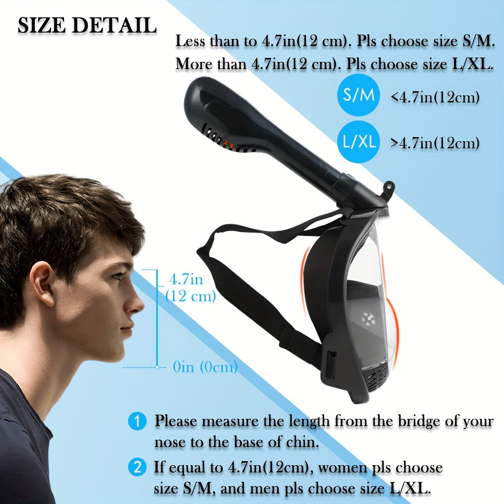 Full Face Snorkel Mask Panoramic – Large Frame Silicone Dry Top, Anti-Fog Wide View, Camera Mount, Waterproof Diving Mask for Adults Scuba
