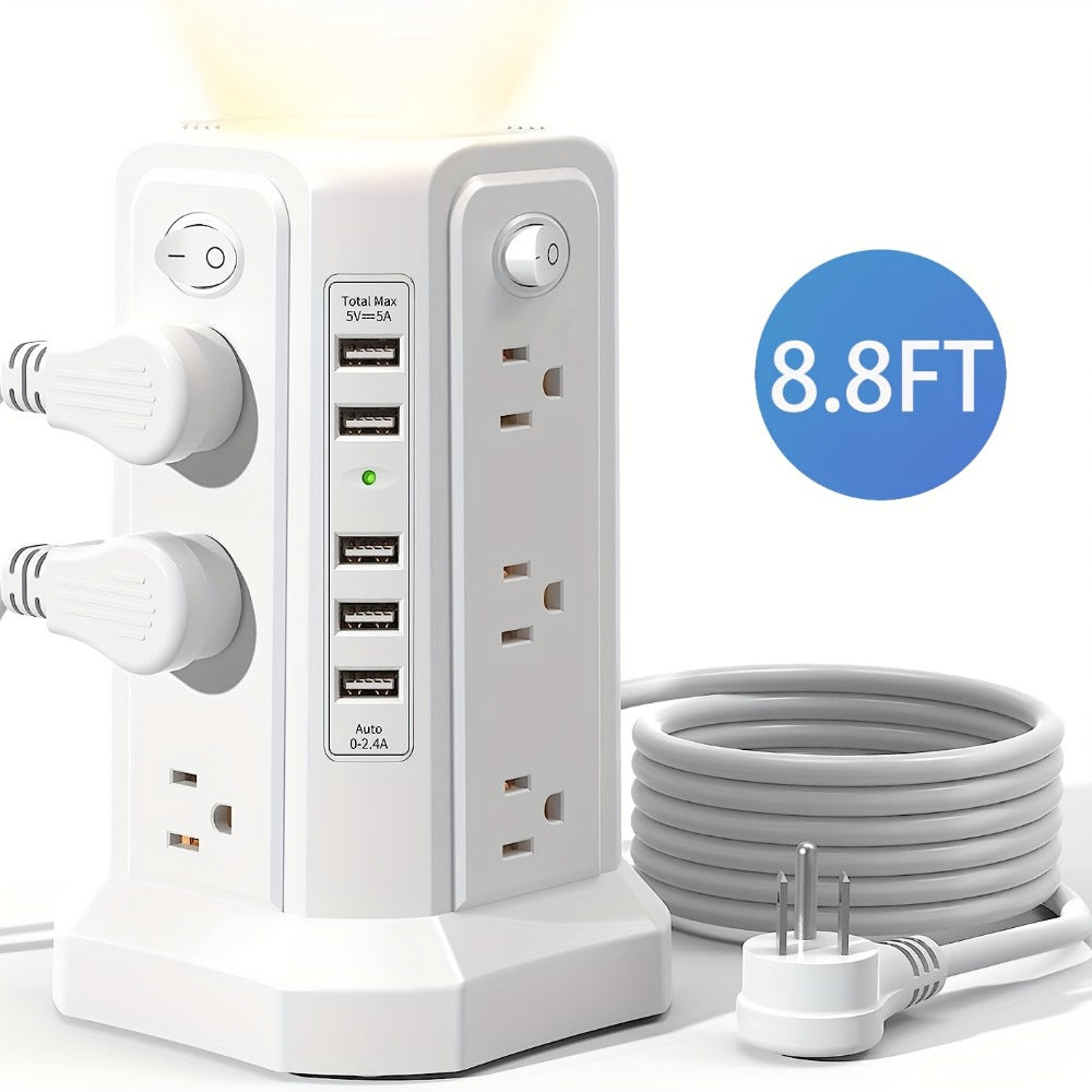 Surge Protector Power Strip Tower 17-in-1 with 12 AC Outlets, 4 USB-A, USB-C PD 18W and Four Group Switches