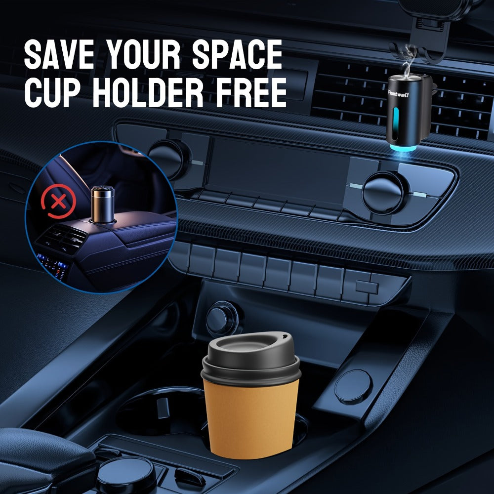Car Essential Oil Diffuser & Humidifier, 3-Level Adjustable Mist, Quiet Ultrasonic Aromatherapy, Cup Holder Fit