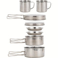 Stainless Steel Camping Cookware Set 8 Piece with Pots Pans Plates Cups and Handles – Lightweight Outdoor Cooking Kit for Camping Hiking