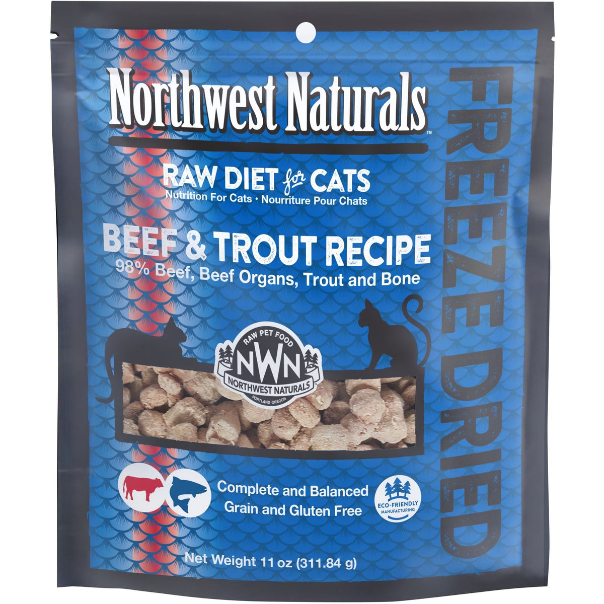 Freeze-Dried Raw Cat Food Nibbles, Beef and Trout