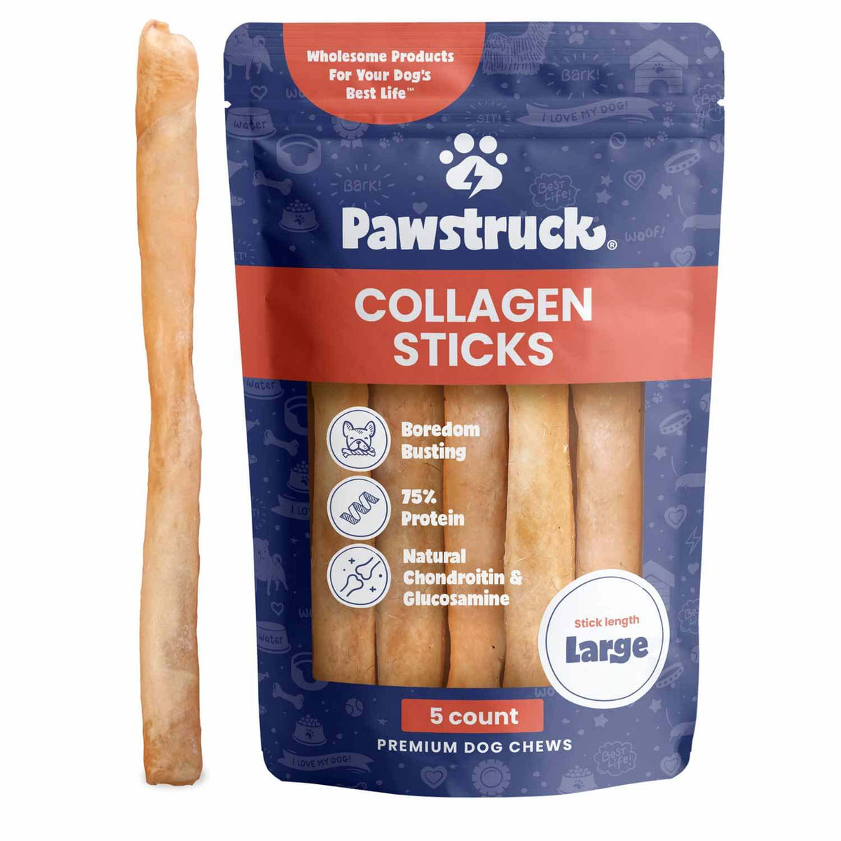 Beef Collagen Stick Dog Chews, Large / 5 Sticks