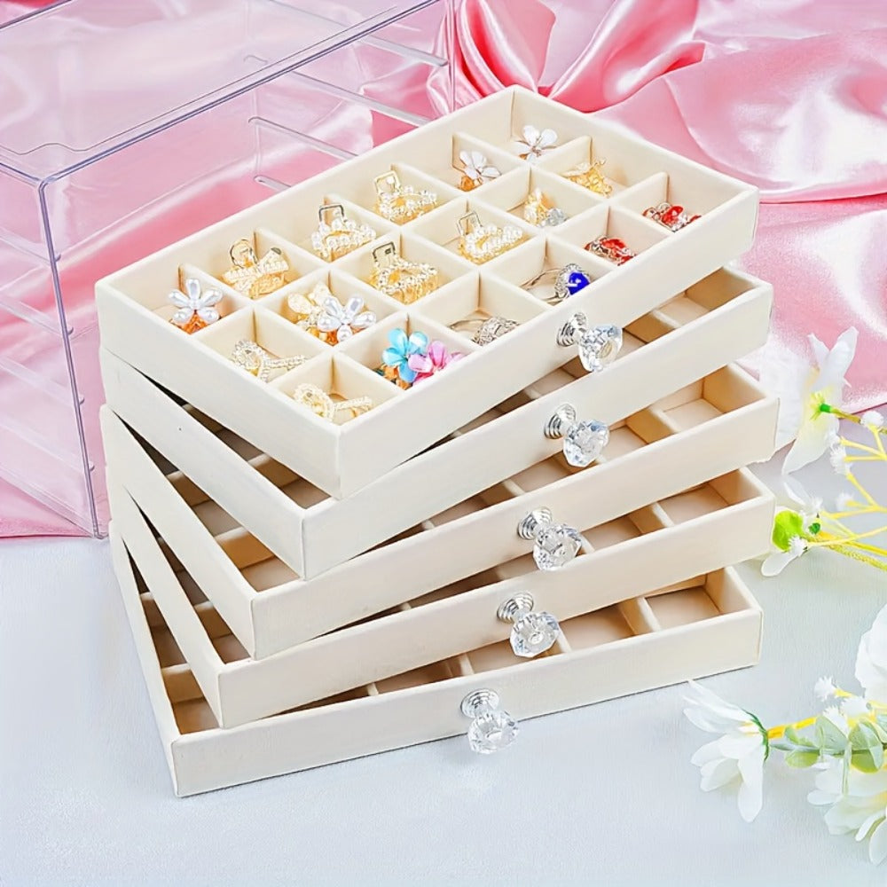 Jewelry Organizer 5-Tier 56-Grid Drawer Box in Gray or Beige for Rings, Earrings, Brooches and Hair Clips