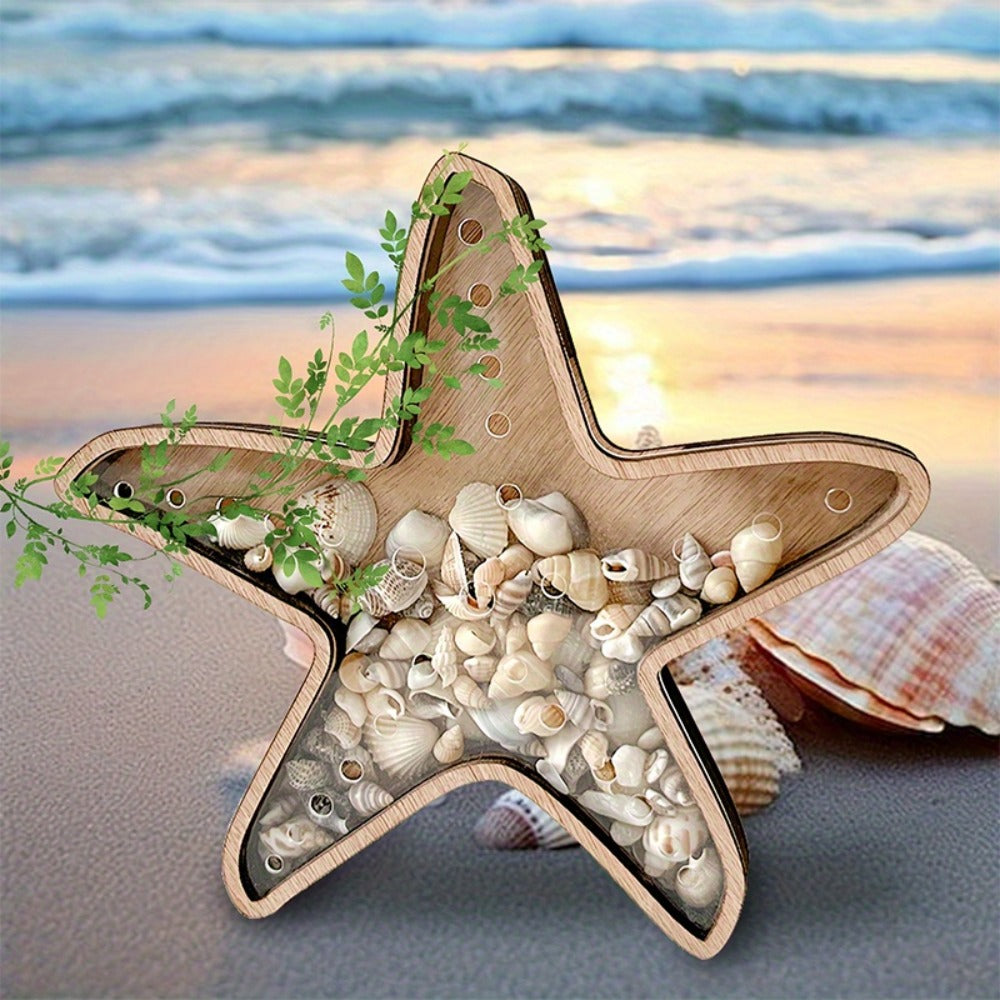 Wooden Starfish Tray – Ocean-Themed Organizer Dish for Desk & Dresser, Display Crystals Shells Agates, Nautical Home Decor