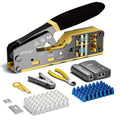 RJ45 Crimping Tool Kit Ethernet – CAT5/CAT5e/CAT6 Pass Through Crimper with Cable Tester, Wire Stripper, Pliers, Spare Blades