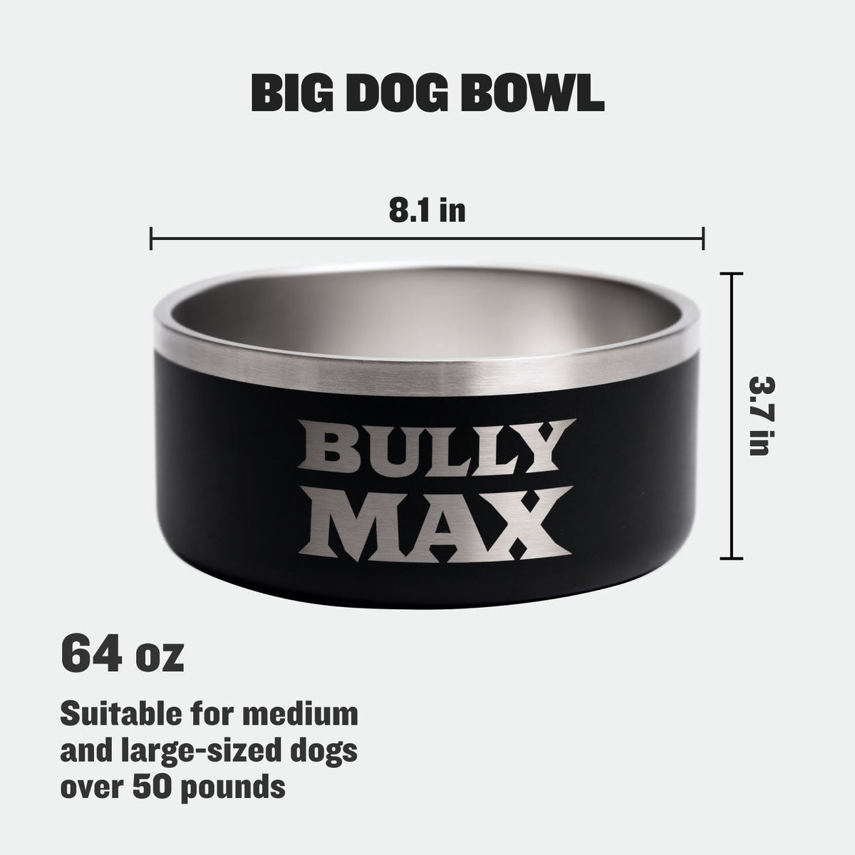 Heavy Duty Stainless Steel Dog Bowl, BIG DOG BOWL (64oz)