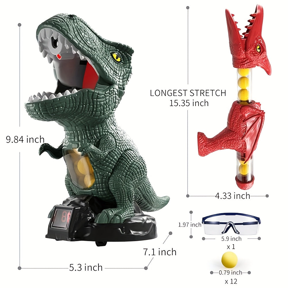 Dinosaur Shooting Game Toy with Sound Light & Spray, Movable Dino Target Launcher Set with Foam Bullets & Goggles for Boys Kids Ages 3+