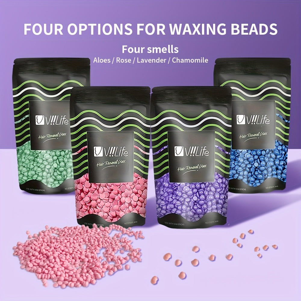 Hard Wax Beads for Hair Removal - 4 Colors Wax Beans with 20 Wood Sticks, Brazilian Bikini Wax Kit for Women & Men