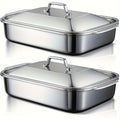 Stainless Steel Deep Baking Tray with Lid 4-Piece Set, 1.59 Gallon Rectangular Roasting Pan with Handle Lids