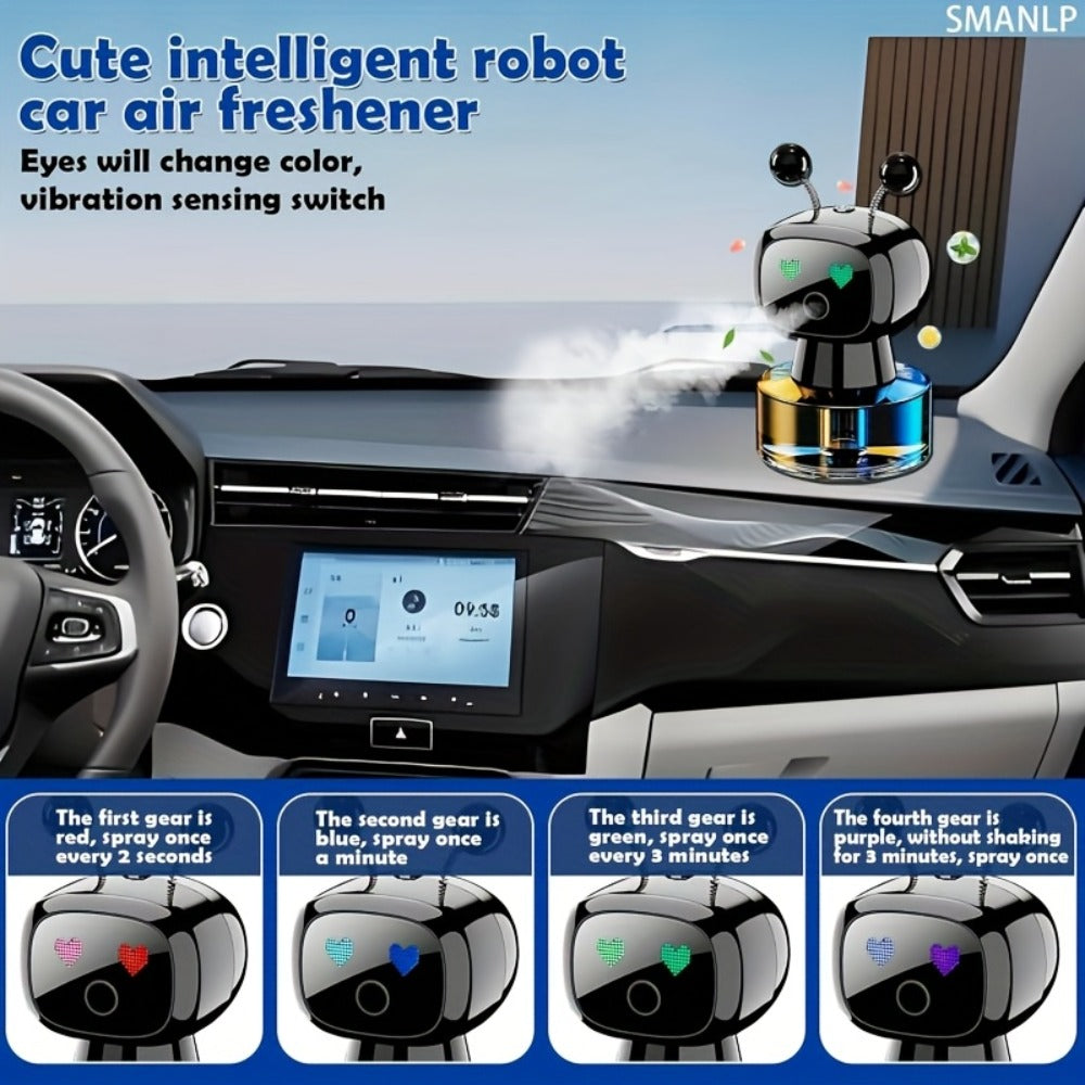 Robot Car Air Freshener Auto Spray – AI Dynamic Expression, 4 Fragrance Gears, Car Start/Stop Trigger, 5 Scents