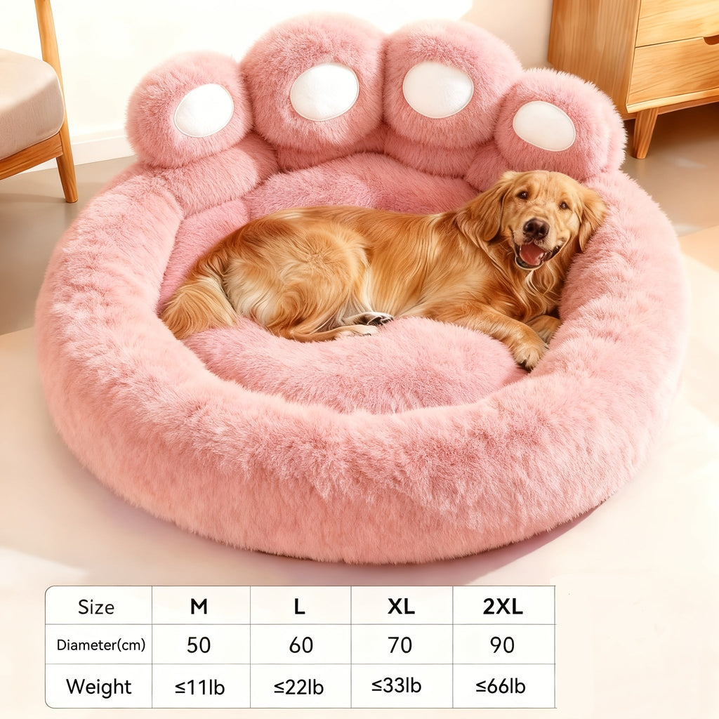 Dog Bed & Cat Bed Plush Bear Paw Print – Soft Warm Pet Bed for Small Medium Large Dogs, Thickened Long Plush, No Assembly