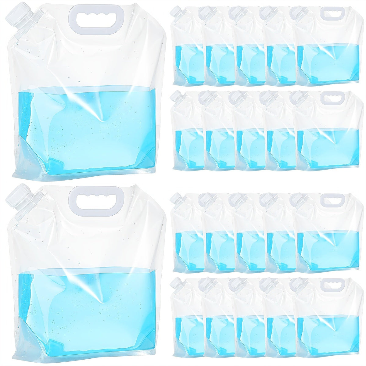 Collapsible Water Bags 20 Pack – 1.3 Gallon Each (26 Gallons Total) Food-Grade Clear Foldable Plastic Water Storage Containers