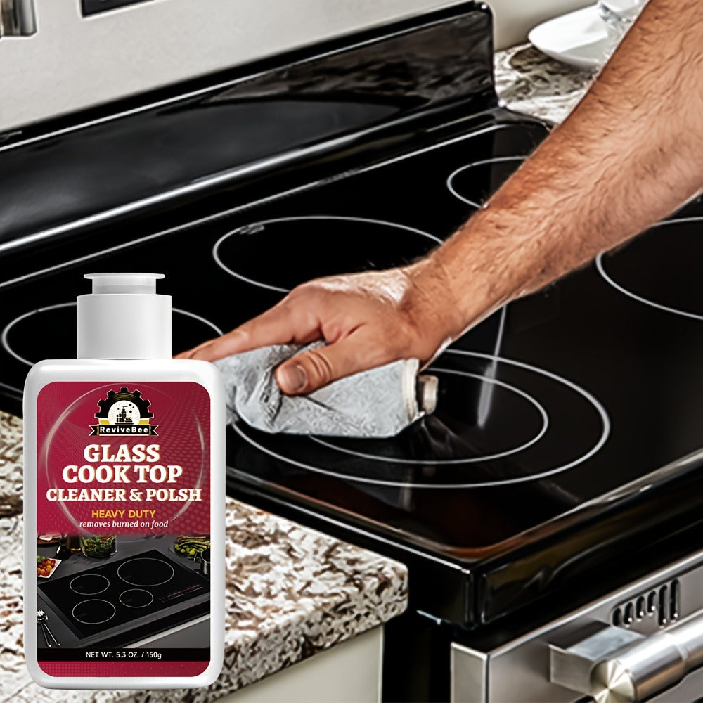 Glass Stovetop Cleaning Paste – Heavy Duty Cooktop Cleaner Cream, Removes Burnt-On Grease, Oil Stains & Food Residue from Stove Tops