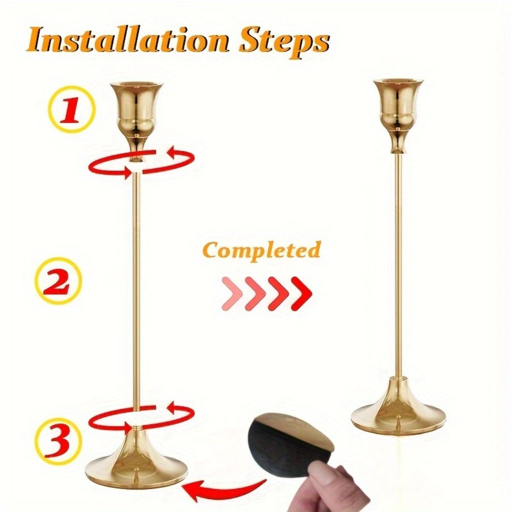 Metal Bell Candlestick Holders Set, Vintage Copper & Black Taper Candle Holders for Wedding Centerpieces