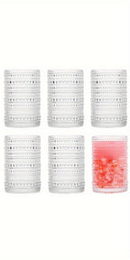 Clear Hobnail Drinking Glasses, Six-Piece 13-Ounce Tumbler Set with Embossed Dot Pattern for Table Settings