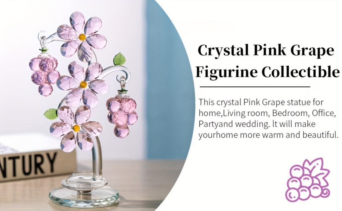 Pink Crystal Tree Statue Ornament – Romantic Crystal Flower Sculpture with Rotatable Base, Elegant Home Decor Gift for Valentine's Day