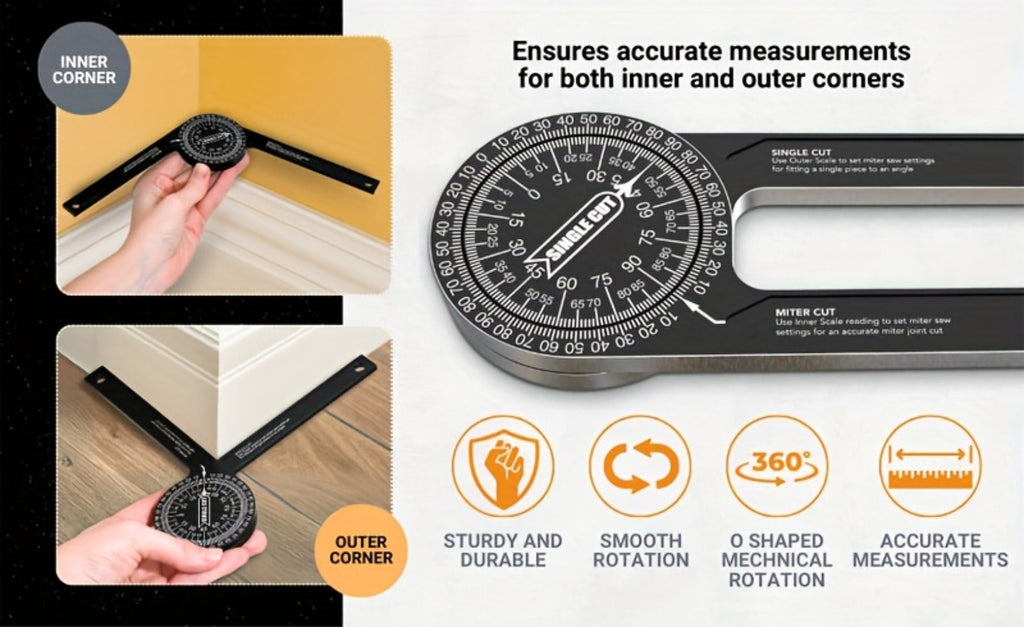 Miter Saw Protractor 7 Inch Aluminum 2-in-1 Professional Angle Finder CNC Machined Precision for Entryways, Bedrooms and Living Spaces