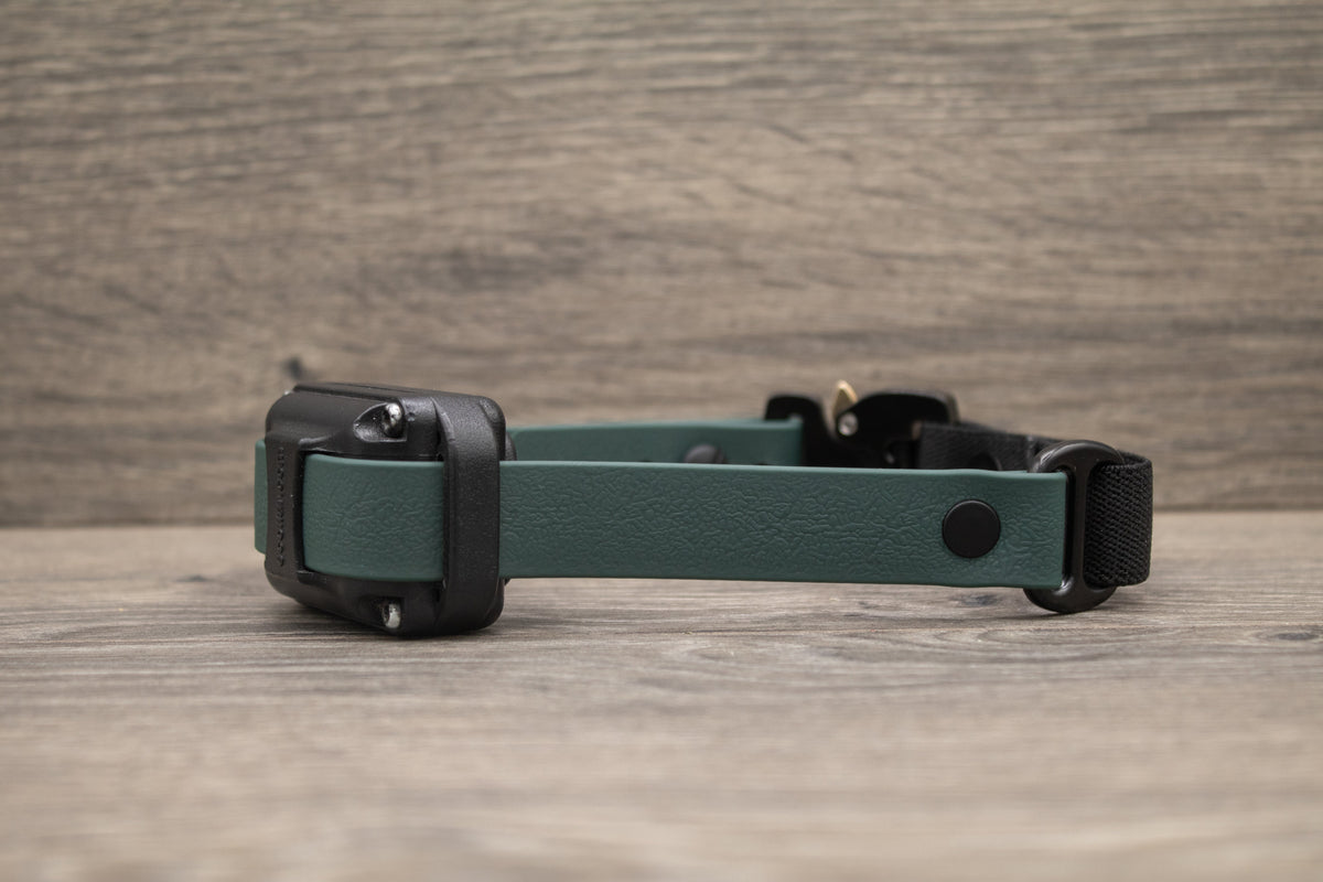 Hoot & Co Everest E Collar Strap, durable black fabric with adjustable buckle, designed for pet safety and comfort.