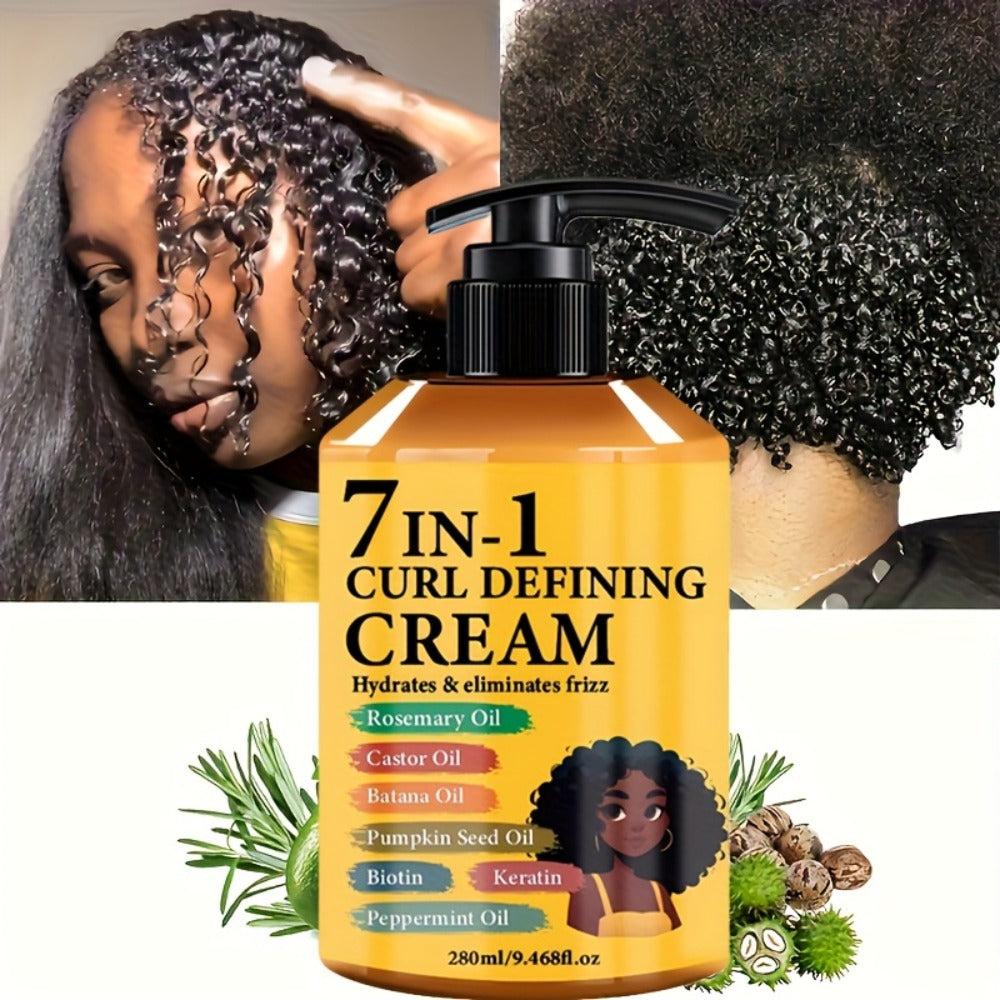 Curl Cream for Wavy & Curly Hair 9.47oz – 7-in-1 Moroccan Argan Oil & Rosemary Formula for Long-Lasting Hold