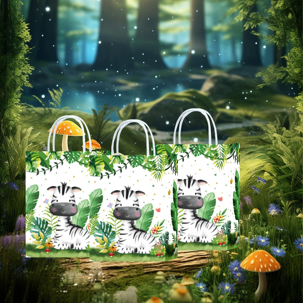 Party Favor Bags Safari Animals Jungle Theme Woodland Print Paper Goodie Bags with Handles for Kids Birthday Party Candy Gift Bags 8 Styles