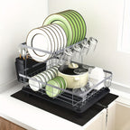 Dish Drying Rack Kitchen Organizer with Two Tiers, Drain Board, Utensil Cup and Three Color Options