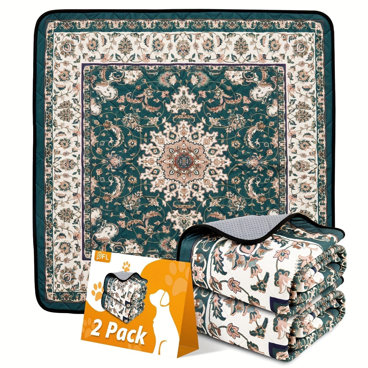 Dog Training Pads Washable Bohemian Mat with Four-Layer Construction, Silicone Backing and Four Size Options