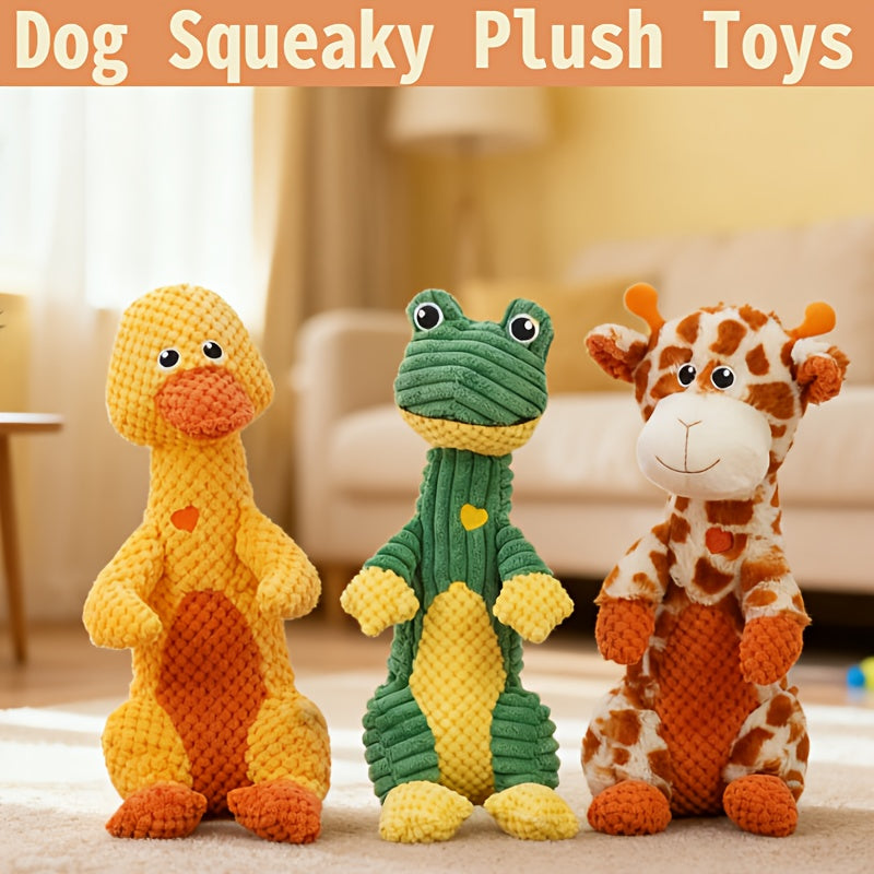 Dog Toy Squeaky Plush Deer or Frog Character for Chew, Tug, Fetch, Shake and Cuddle Play for All Breeds
