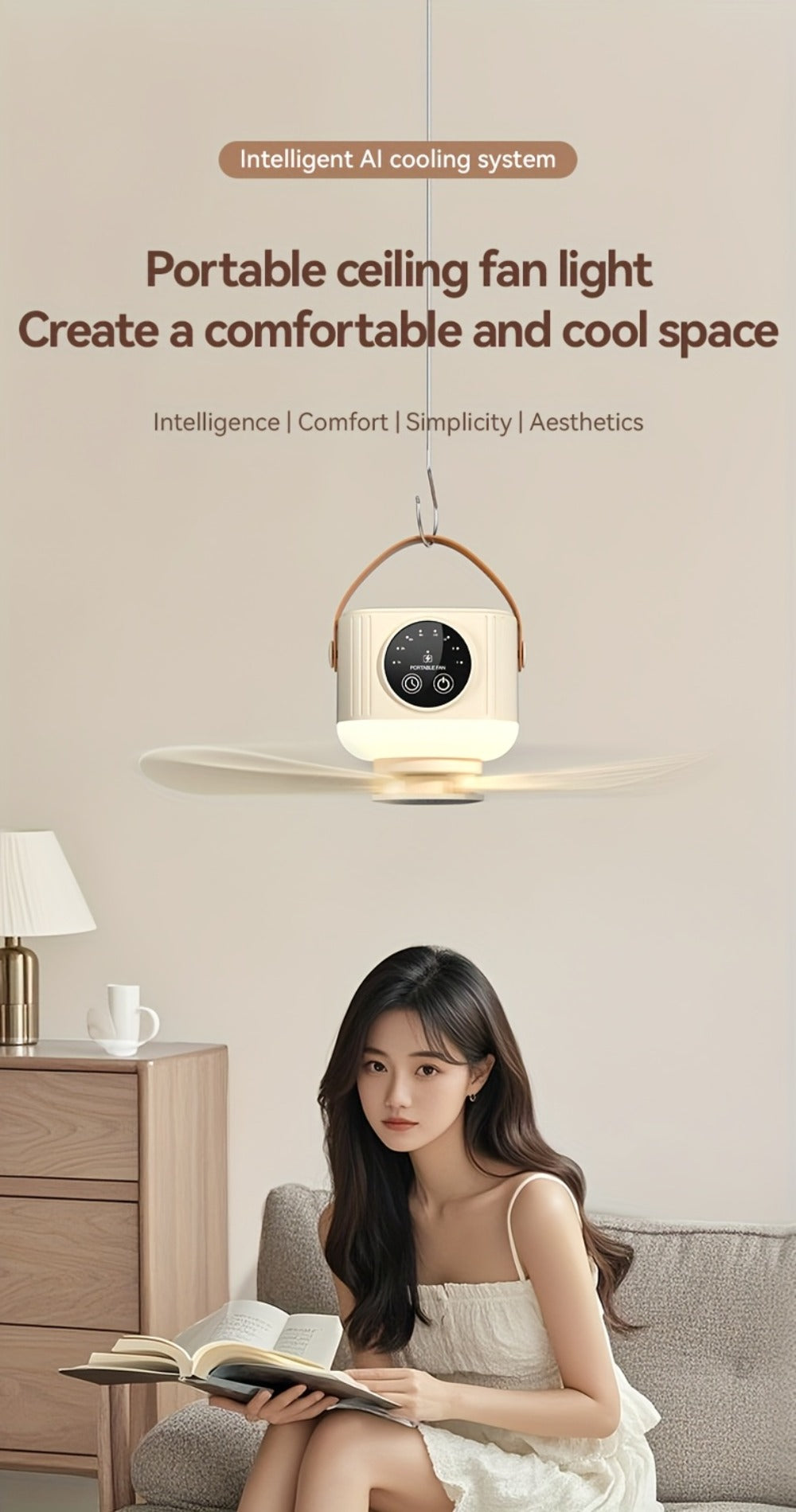 Portable Fan USB-Powered Hanging Tent Model with Remote Control, LED Light and Optional Triangular Stand