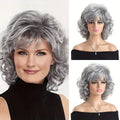 Synthetic Wig 14-Inch Short Curls with Slanted Bangs and Rose Net Cap in Three Colors for Daily Styling