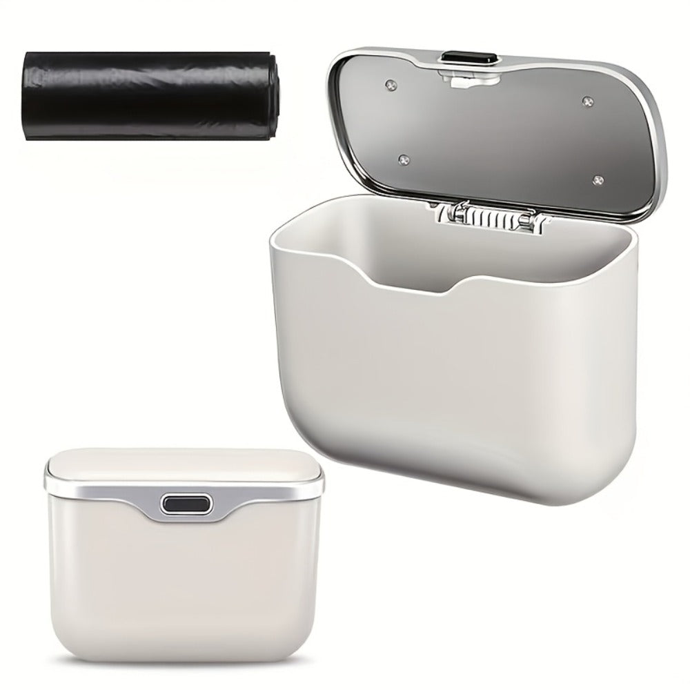 Car Trash Can Leather & ABS – Leak-Proof Auto Garbage Bin with Lid | Dry & Wet Waste | Universal Fit 99% Cars | Includes Garbage Bags |