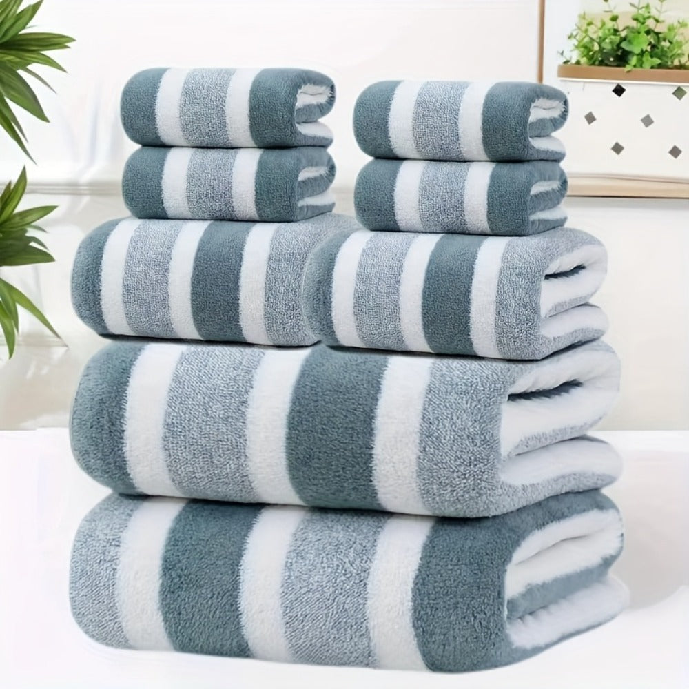 Towel Set 8 Piece 280GSM Two-Color Striped Mix with 2 Bath, 2 Face and 4 Hand Towels for Home and Guest Use