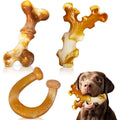 Three-Piece Dog Chew Toy Set with Branch, Bone and Ring Shapes in Milk Tea Brown for Supervised Play