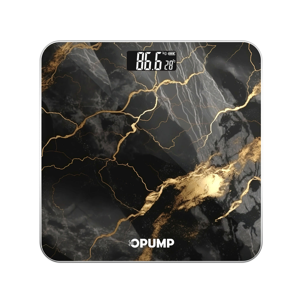 Patterned Digital Bathroom Scale with Top LED Display in Six Marble, Bronze, Black and Blue Styles