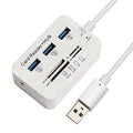 7-in-1 USB C Hub with SD TF MS M2 Memory Card Reader Adapter, 3 & 4 Port USB 3.0 Extender for PC