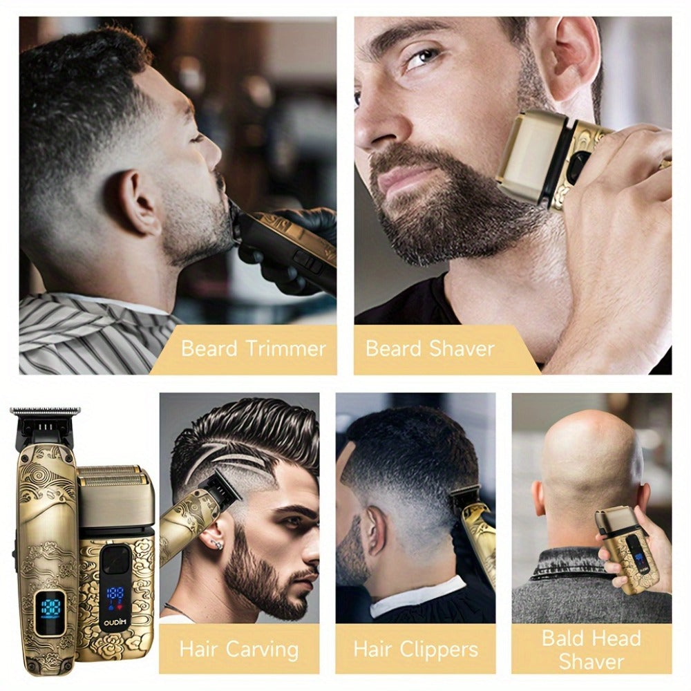Foil Shaver for Men 2-in-1 Hair Clipper & Beard Trimmer Grooming Kit - Cordless Rechargeable Electric Razor for Face Mustache Bald Head