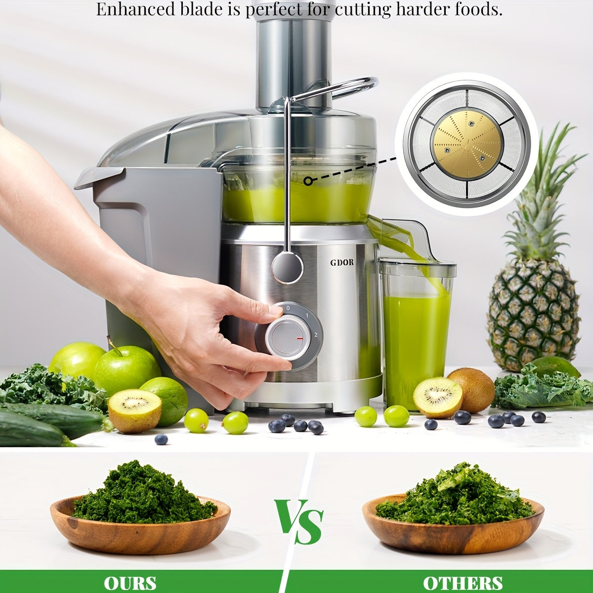 Compact Centrifugal Juicer Dual Speed – 2.5" Wide Feed Chute, BPA-Free Anti-Drip Spout, Easy Clean, Includes Juice Jug & Brush