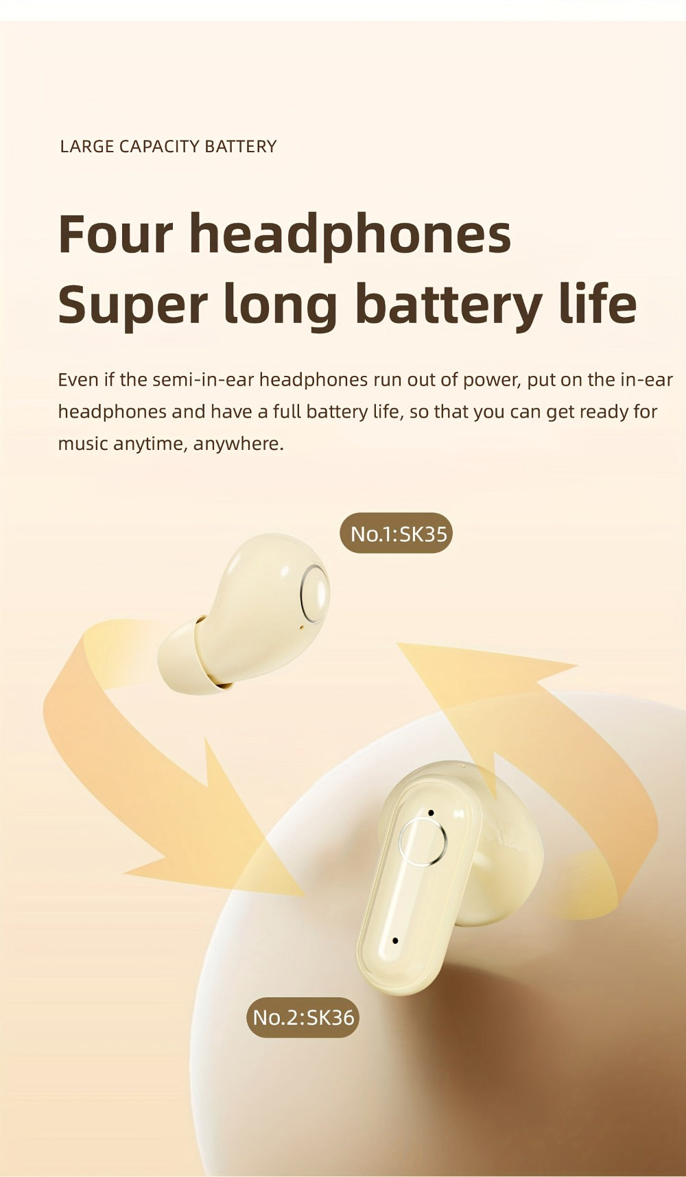 Wireless Earbuds MSHUKCOE 2-in-1 Mini Sleep Style with Touch Controls and Black, Khaki or Purple Choices