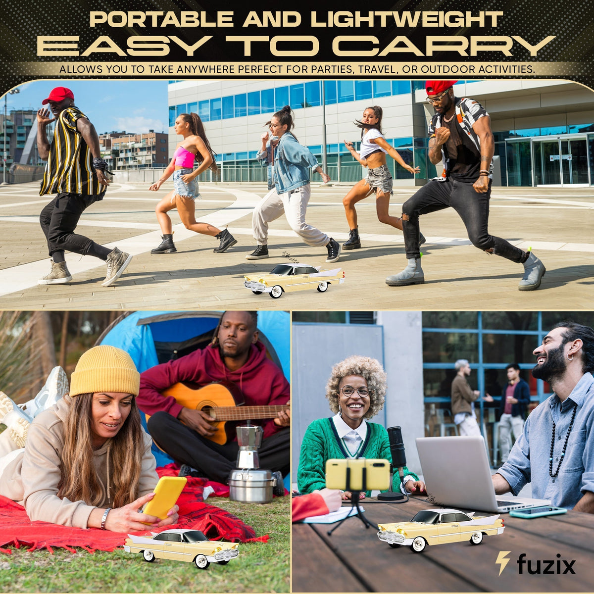 Portable Bluetooth Speaker Fuzix WS-1965 Retro Car with LED Lights, Mic, FM, AUX, USB and TF