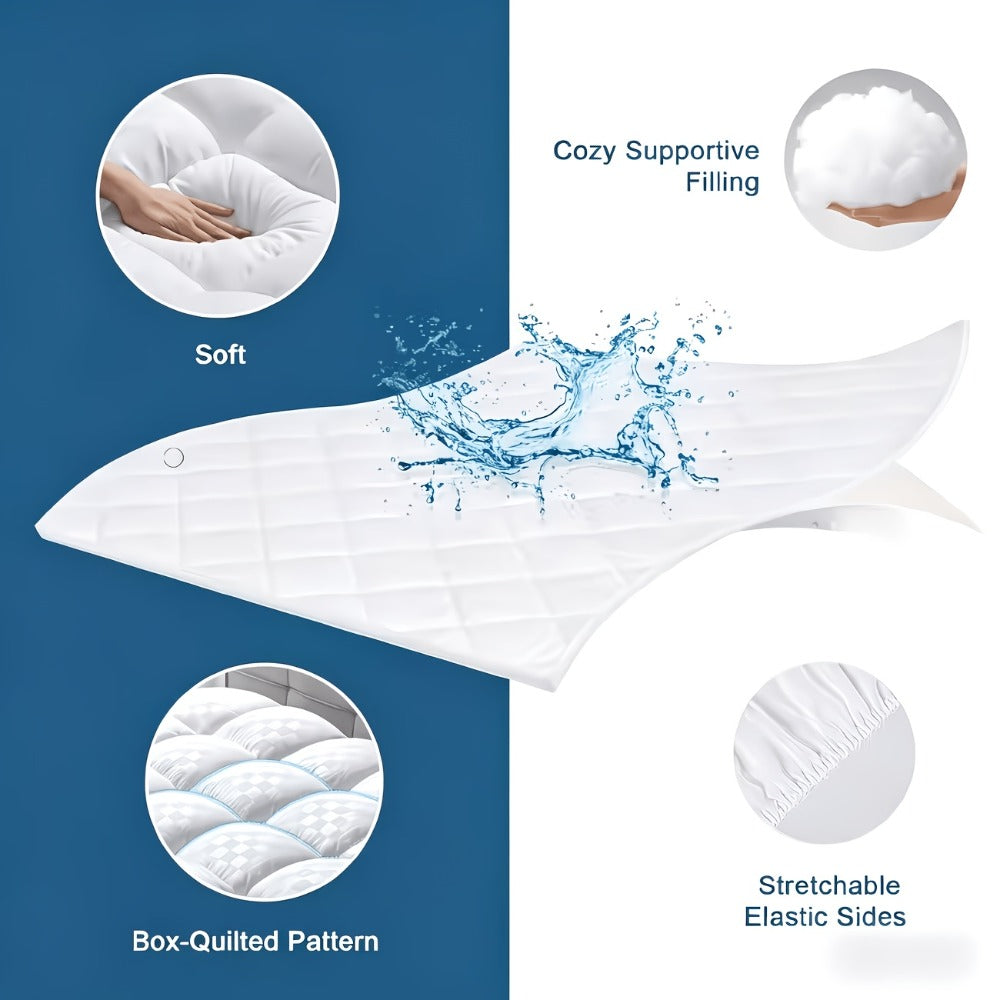 Mattress Topper 1000GSM Quilted Pillow Top with Fitted Deep-Pocket Skirt in Four Bed Sizes