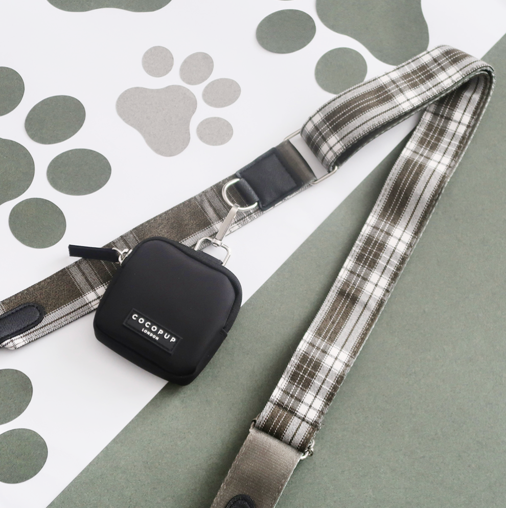 Dog Walking Bag Set with Treat Pouch, Olive Check