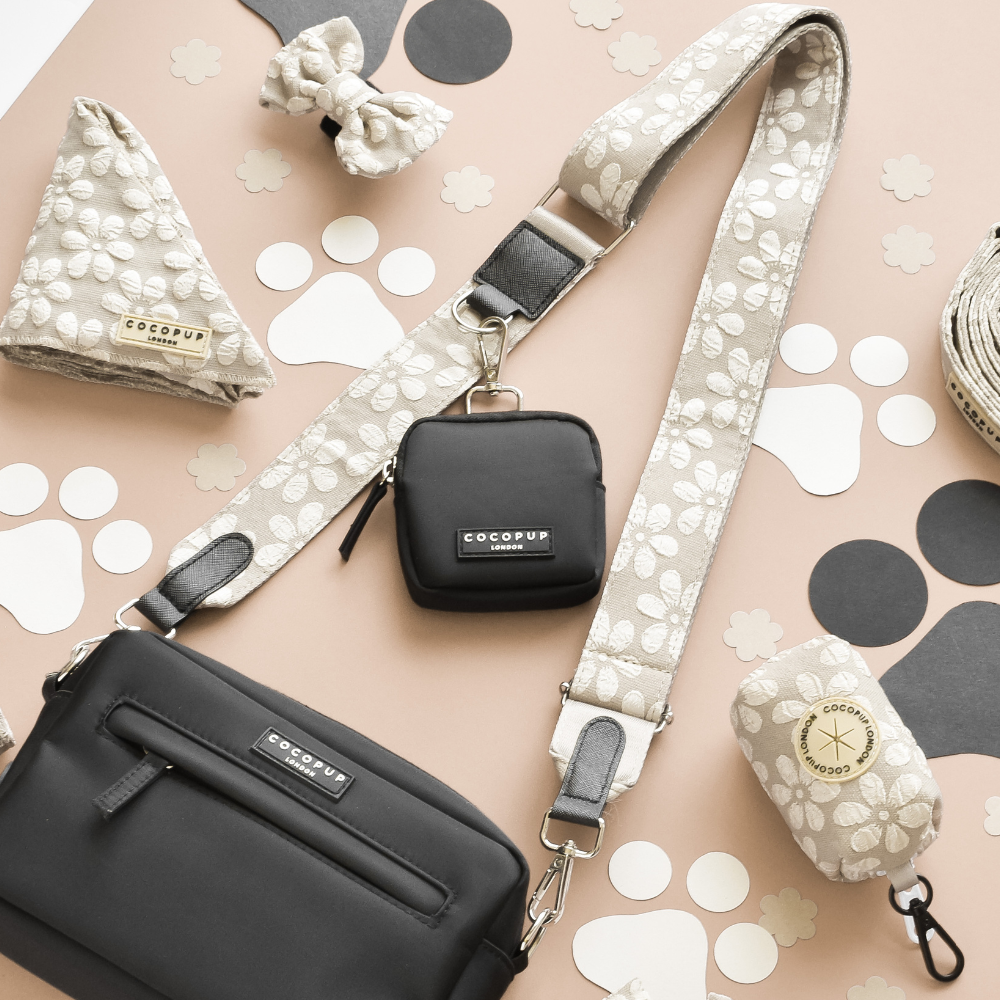 Dog Walking Bag Set with Treat Pouch, Mocha Flower