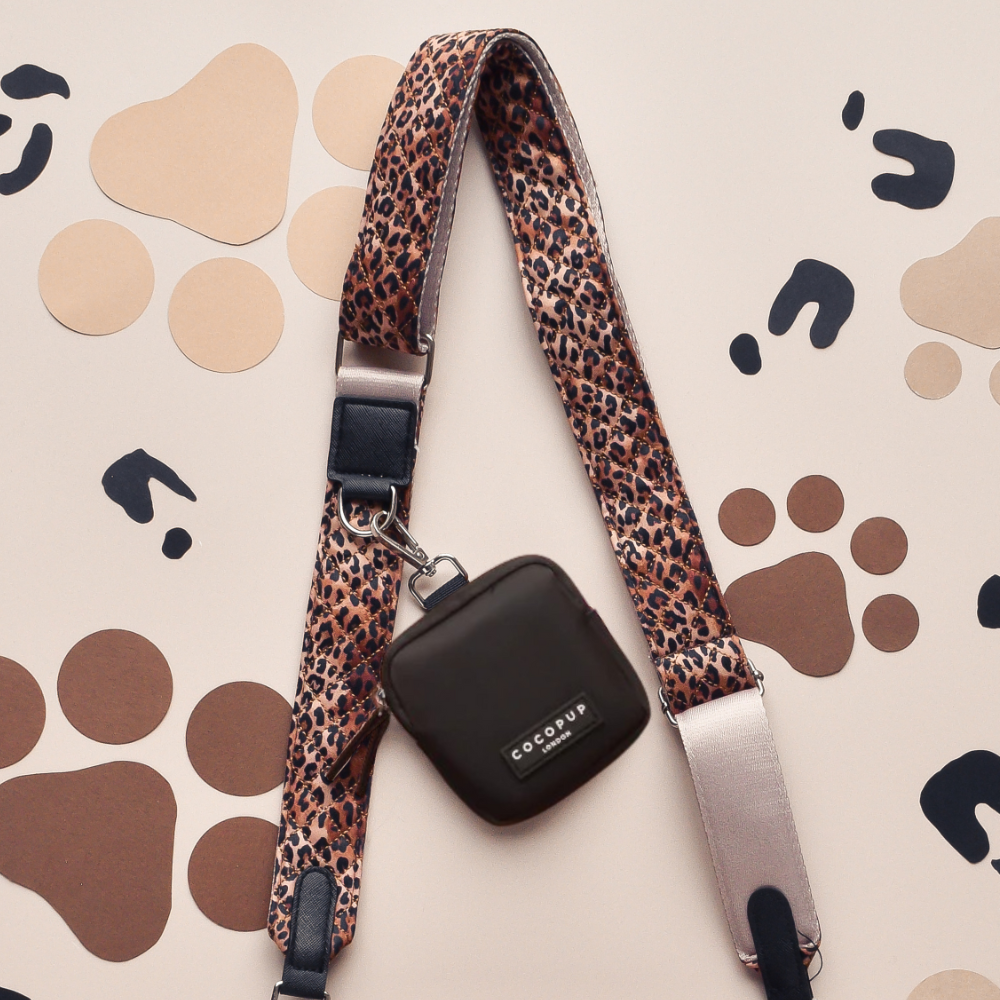 Dog Walking Bag Set with Treat Pouch, Quilted Leopard Pup