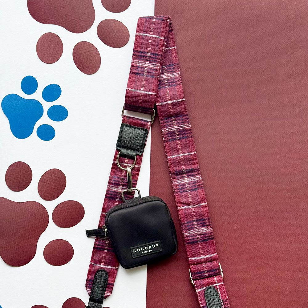 Dog Walking Bag Set with Treat Pouch, Mulberry Plaid
