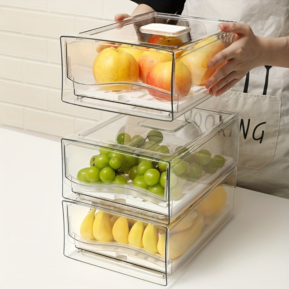 Stackable Fridge Organizer Bins with Drain Board 2 Pack, Refrigerator Drawer Organizer for Produce Fruit Vegetable