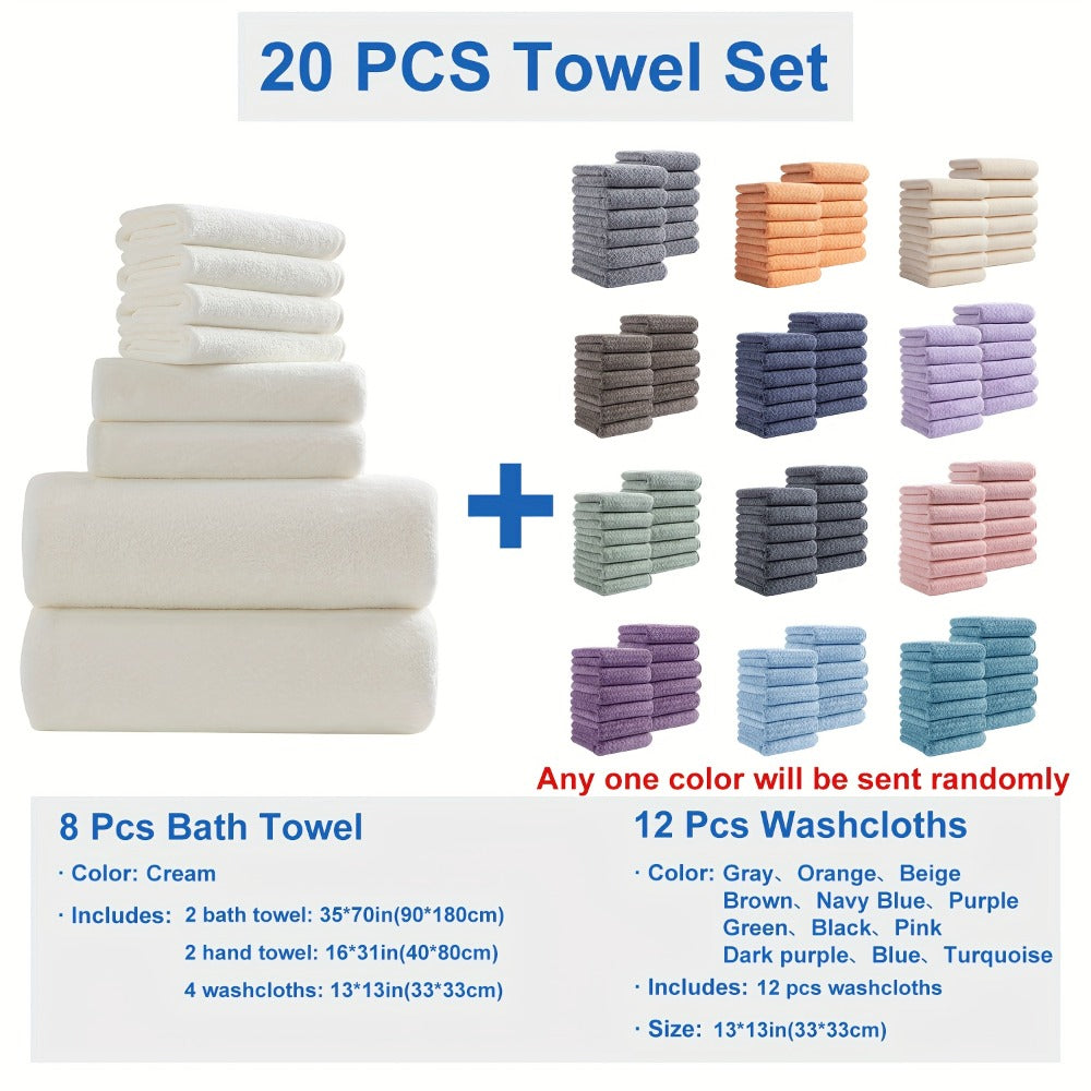 Bath Towel Set 20 Piece 100% Microfiber Absorbent Quick Dry Soft Extra Large Bath Sheets 8 Bath Towels 12 Washcloths Home Bathroom Spa Gift