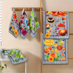 Six-Piece Printed Kitchen Towel Set, Approximately 60 x 40cm Each in Combination A or B Designs