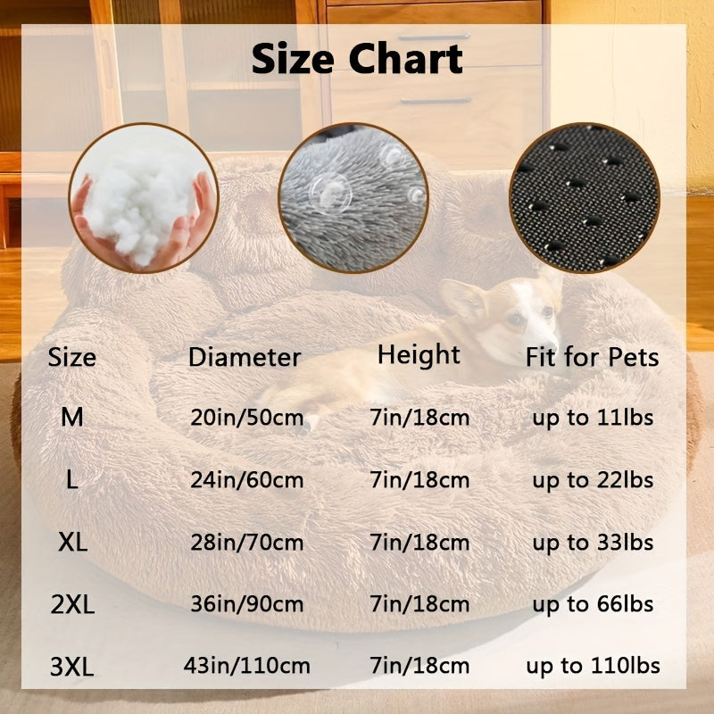 Bear-Paw Round Plush Pet Bed in Coffee, Pink or Gray with Four Weight-Labeled Size Options