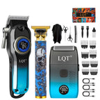 Hair Clipper LQT Blue Multi-Tool Grooming Set Options with Digital Displays, USB Charging and Guide Combs